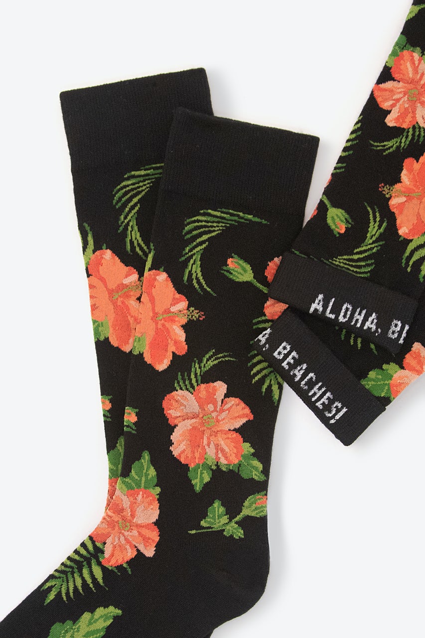 Black Carded Cotton Hibiscus Floral