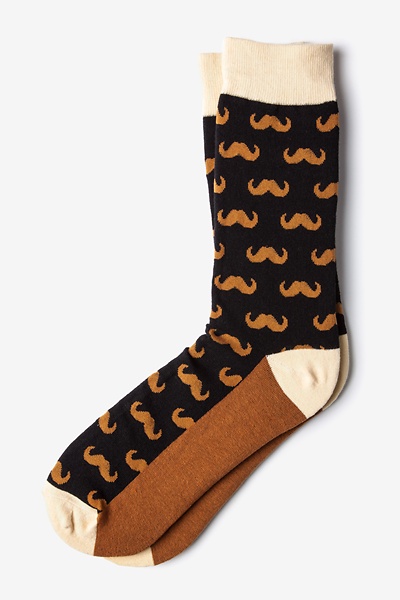 Black Carded Cotton Mustache Sock | Ties.com