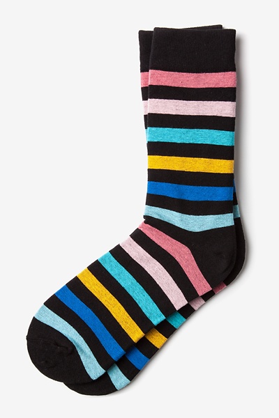 Black Carded Cotton Pomona Striped Sock | Ties.com