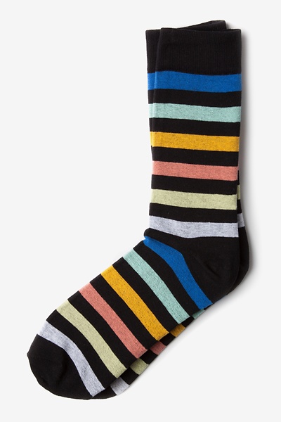 Black Carded Cotton Pomona Stripe Sock | Ties.com