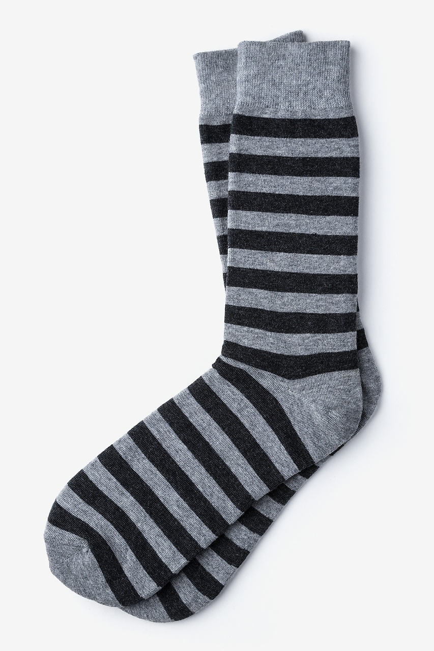 Black Carded Cotton Stanton Stripe Sock | Ties.com