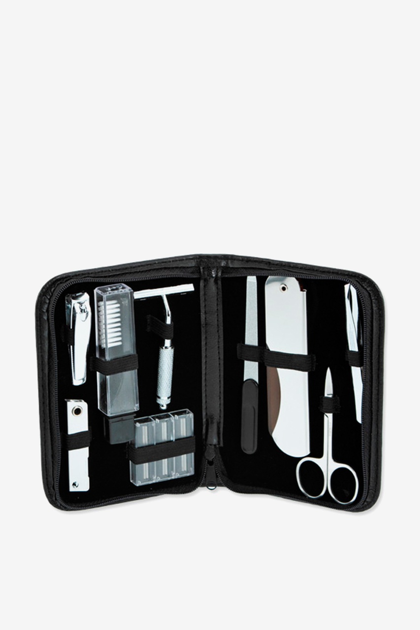 Black Leatherette Personal Travel Grooming Kit | Ties.com