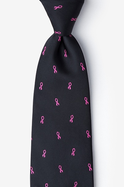 Black Microfiber Breast Cancer Ribbon Tie
