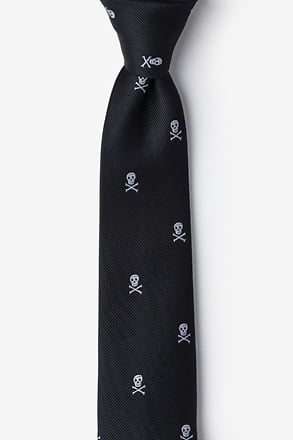 Skull & Crossbones Black Skinny Tie