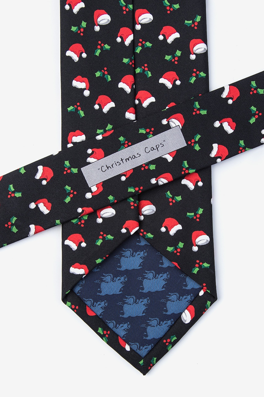 Black Christmas Caps Extra Long Tie | Santa Hat Extra Long Tie | Ties.com