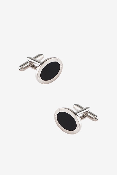 Black Silver Metal Oval Porthole Cufflinks | Ties.com