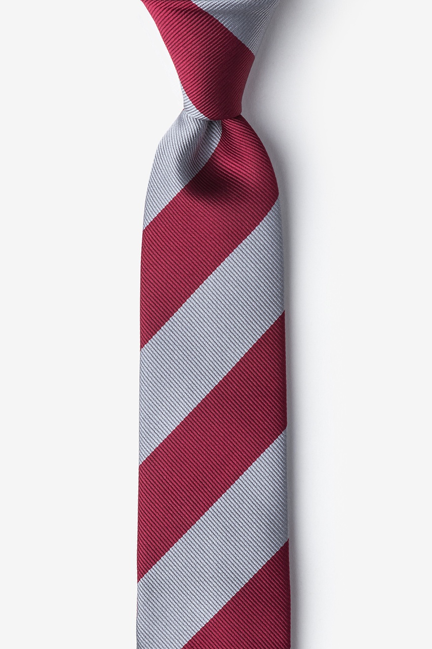 Burgundy & Gray Striped Skinny Tie | Casual Neckties | Ties.com