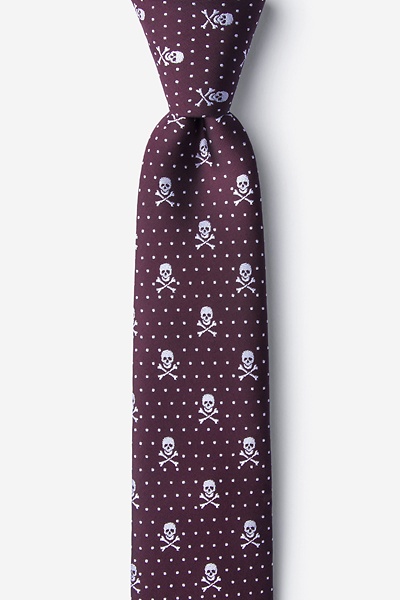 Skull and Polka Dot Burgundy Skinny Tie | Pirates Necktie | Ties.com