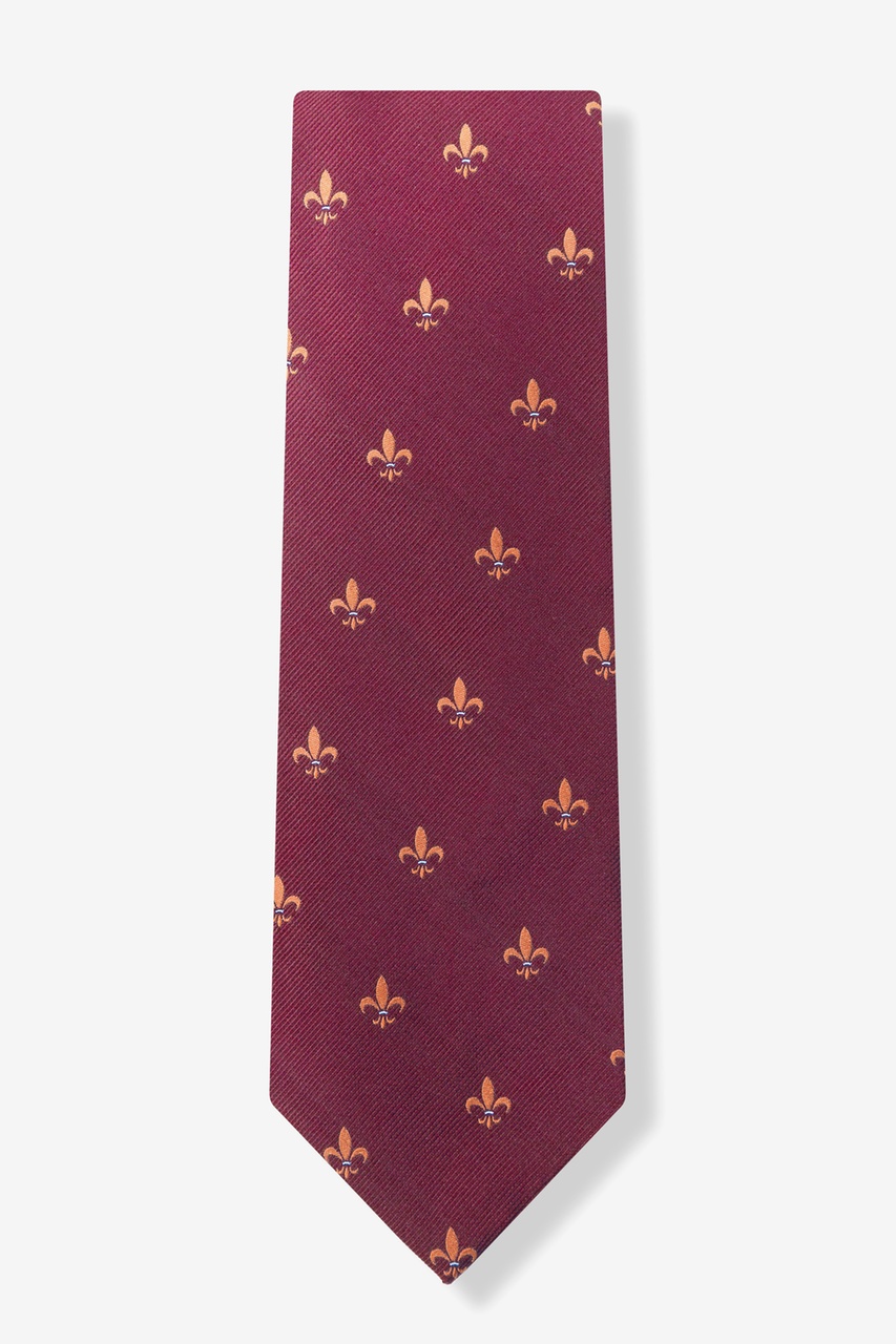 Burgundy Fleur-De-Lis Silk Necktie