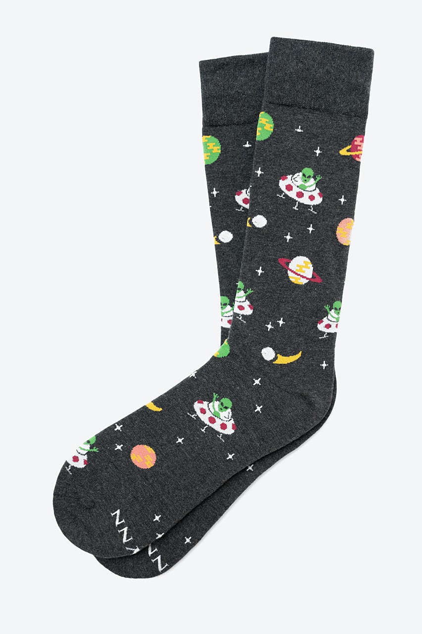 Charcoal Carded Cotton We Come in Peace Sock | Ties.com