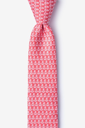 Small Anchors Coral Skinny Tie