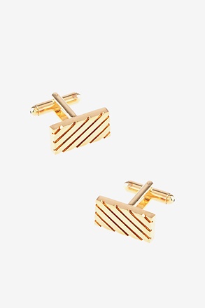 _Rectangle Grooves Gold Cufflinks_