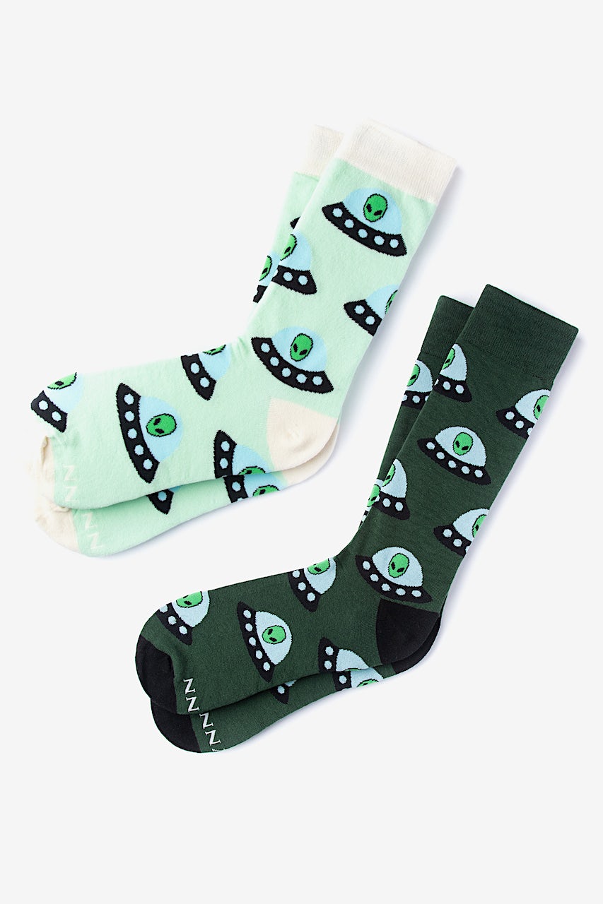 Green Carded Cotton Alien Invasion Sock | Ties.com