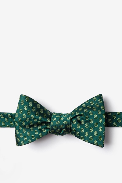 Hunter Green Microfiber Dollar Signs Self-Tie Bow Tie | Ties.com