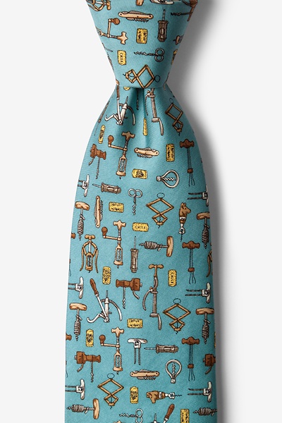 Corkscrews Light Blue Silk Tie | Food & Drink Neckties | Ties.com