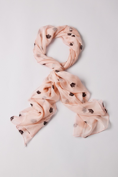 Light Pink Viscose Velvet Crowns Scarf