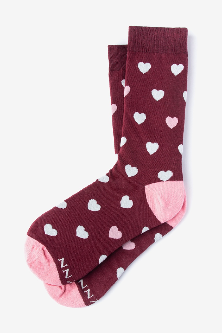 Maroon Carded Cotton Love Hearts Women's Sock | Ties.com