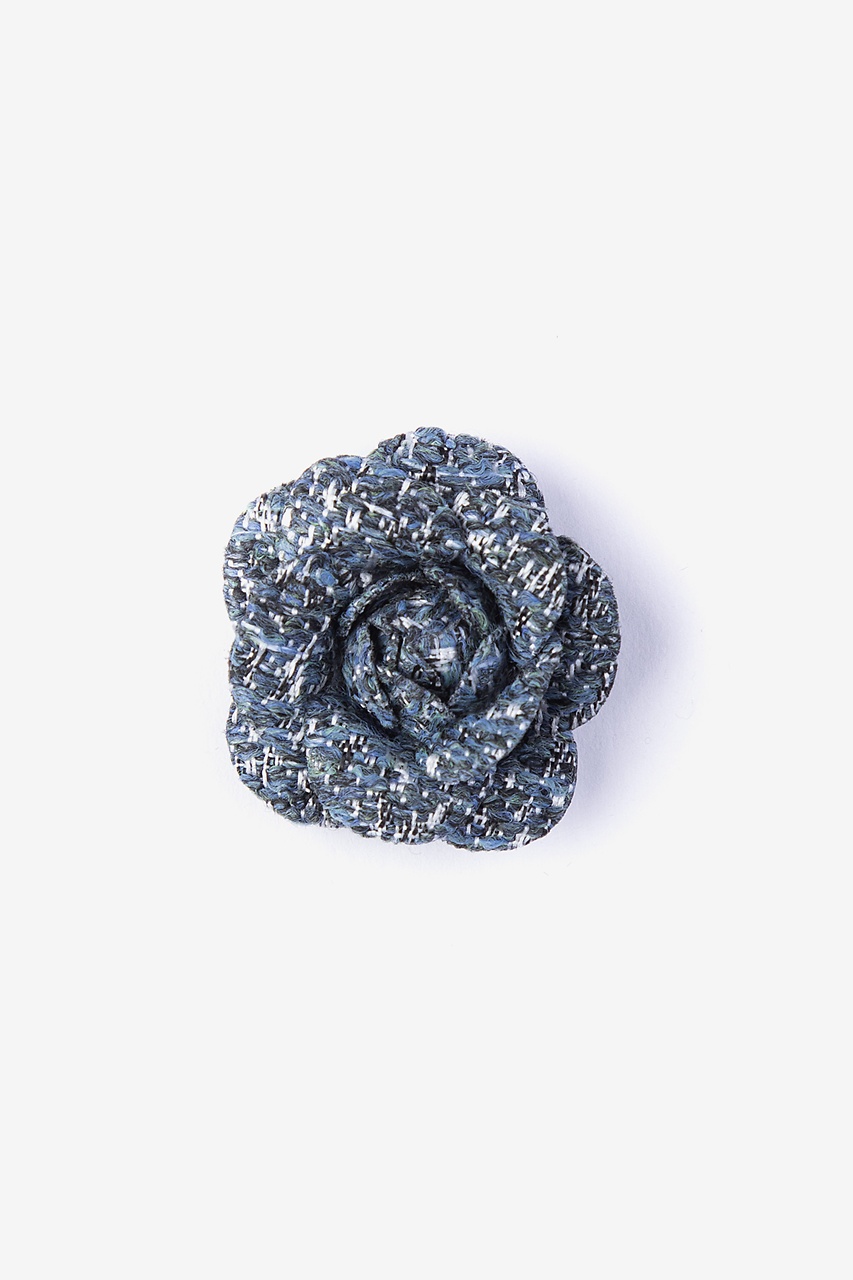 Navy Blue Boucle Tweed Boucle Tweed Flower Lapel Pin | Ties.com