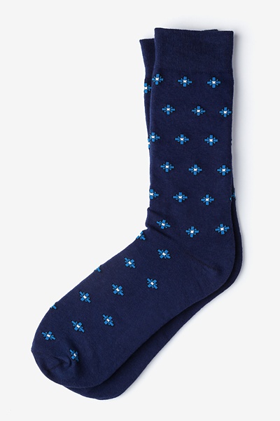 Navy Blue Carded Cotton Gardena Sock | Ties.com