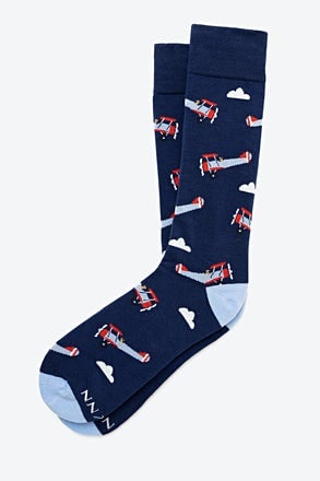 _Just Plane Crazy Bi-Plane Navy Blue Sock_