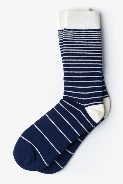 Navy Blue Carded Cotton Villa Park Stripe Sock | Ties.com