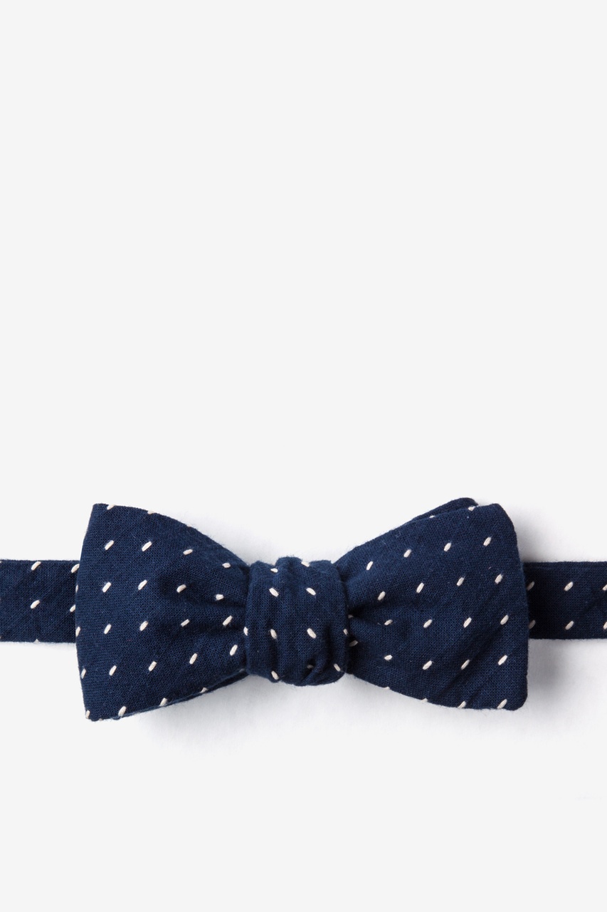 Navy Blue Cotton Dash Batwing Self Tie Bow Tie | Ties.com