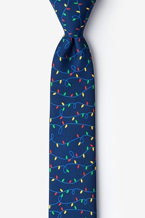 Christmas Lights Navy Blue Skinny Tie