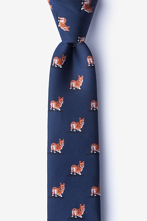 _Corgi Dogs Navy Blue Skinny Tie_