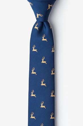 _Jumping Reindeer Navy Blue Skinny Tie_