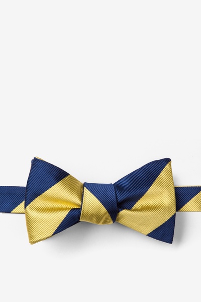 Navy Blue Microfiber Navy & Gold Stripe Self-Tie Bow Tie