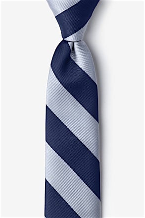 _Navy & Silver Stripe Clip-On Navy Blue Clip-on Tie For Boys_