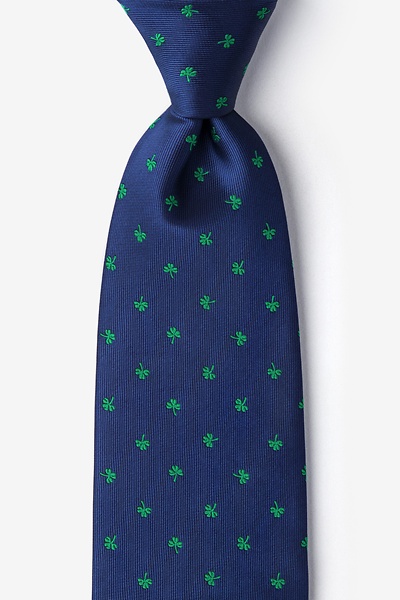 Navy Blue Microfiber Shamrocks Tie