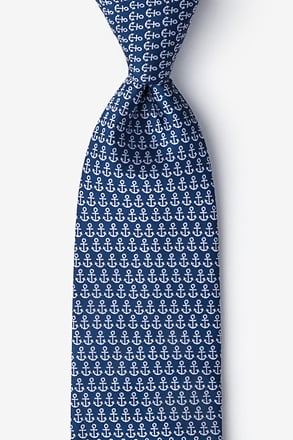 _Small Anchors Navy Blue Extra Long Tie_