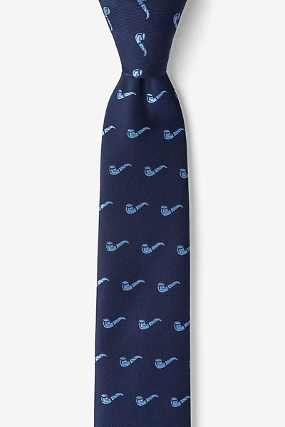 Navy Blue Microfiber Tobacco Pipes Skinny Tie | Ties.com