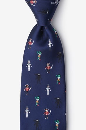 Zombie Pirate Ninja Robot Navy Blue Extra Long Tie