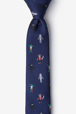 Zombie Pirate Ninja Robot Navy Blue Skinny Tie