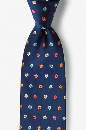 _Awesome Blossoms Navy Blue Extra Long Tie_