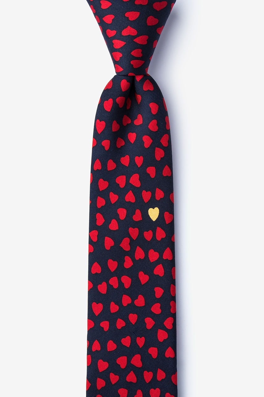 Black Microfiber Red Hearts Tie