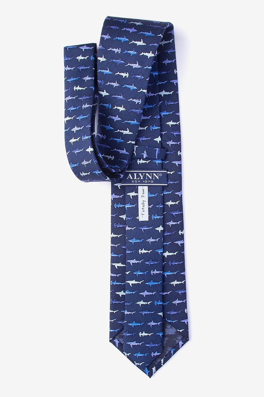 Shark Print Navy Blue Silk Tie | Ocean Animal Neckties | Ties.com