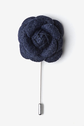 Navy Blue Wool Felt Rose Lapel Pin