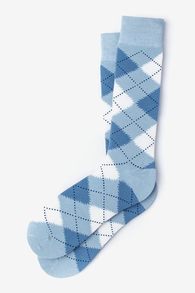 Pale Blue Carded Cotton Argyle Assassin Sock