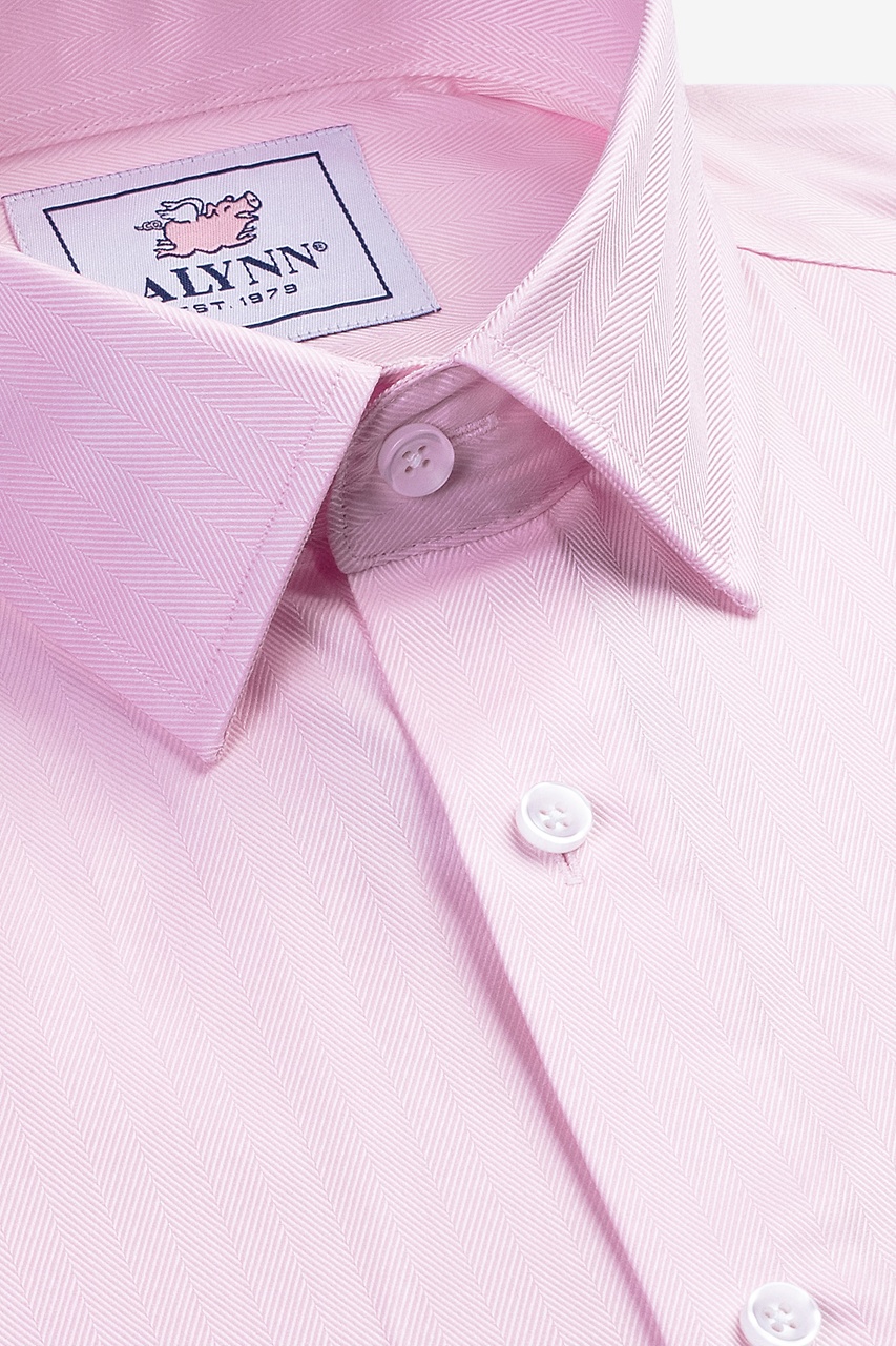 Pink Cotton Oliver Herringbone Dress Shirt | Ties.com