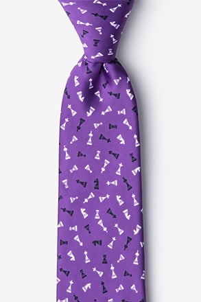 Tossed Chess Pieces Purple Extra Long Tie