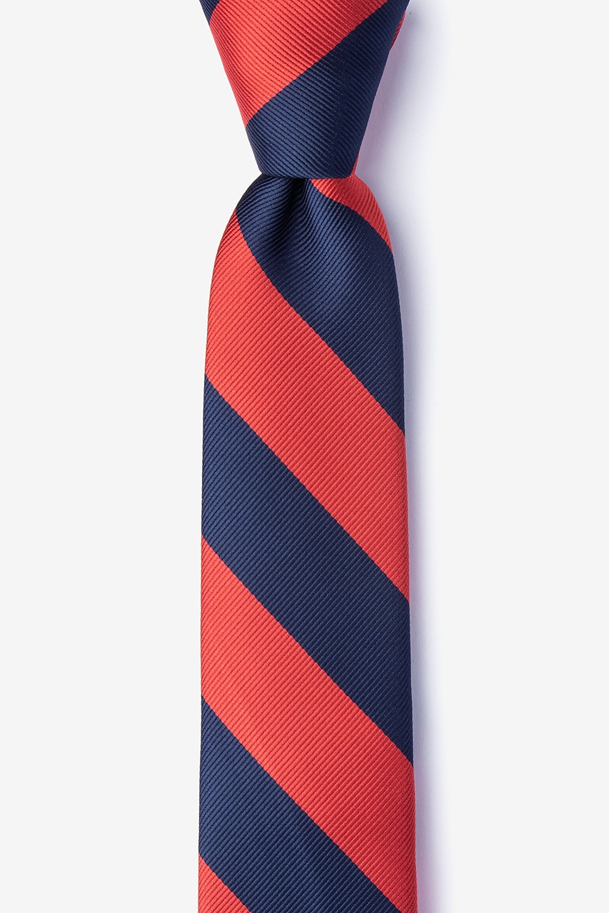 Red Microfiber Red & Navy Stripe Skinny Tie | Ties.com