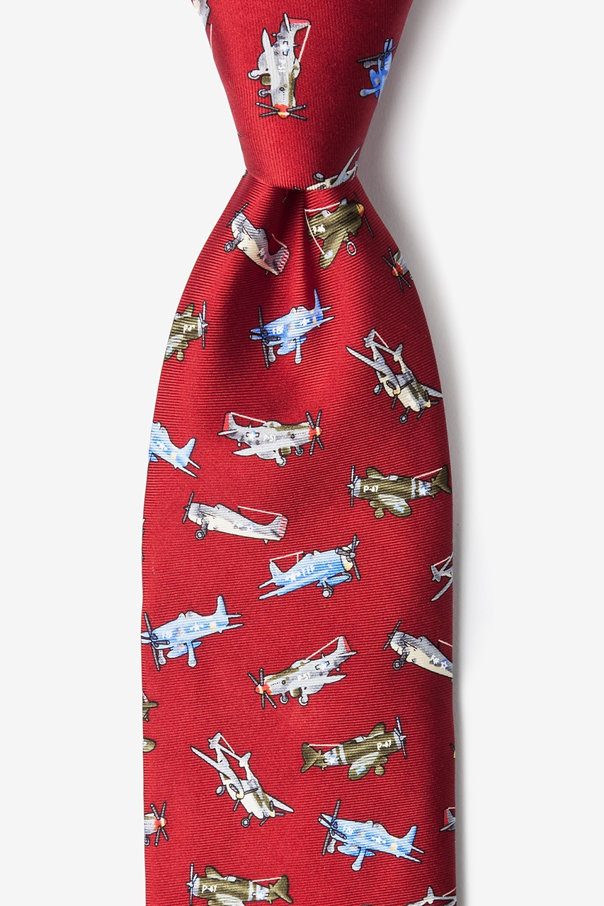 WW2 Fighters Red Silk Tie | Aviation Pilot Neckties | Ties.com