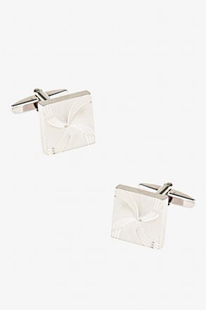 Curved Pinwheel Silver Cufflinks