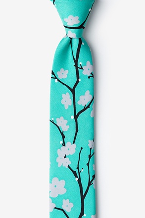 Cherry Blossoms Turquoise Skinny Tie