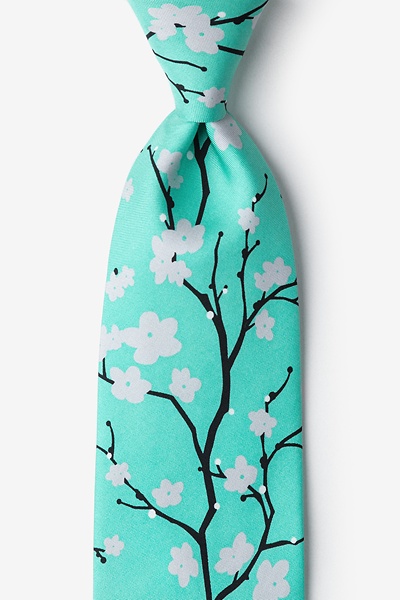 Turquoise Silk Cherry Blossoms Tie | Ties.com