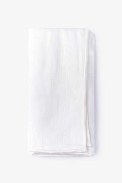 White Linen Pocket Square with White Embroidered Edge | Ties.com