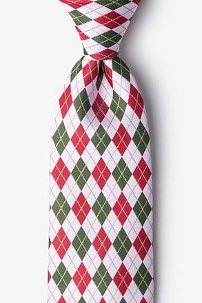 Christmas Argyle White Extra Long Tie